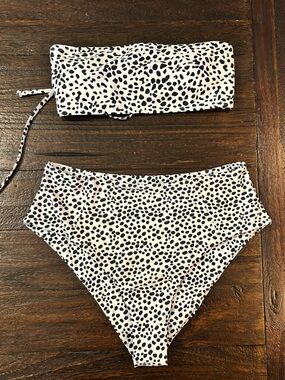 Black and White Animal Print Bikini - High Waist and Strapless -  Medium